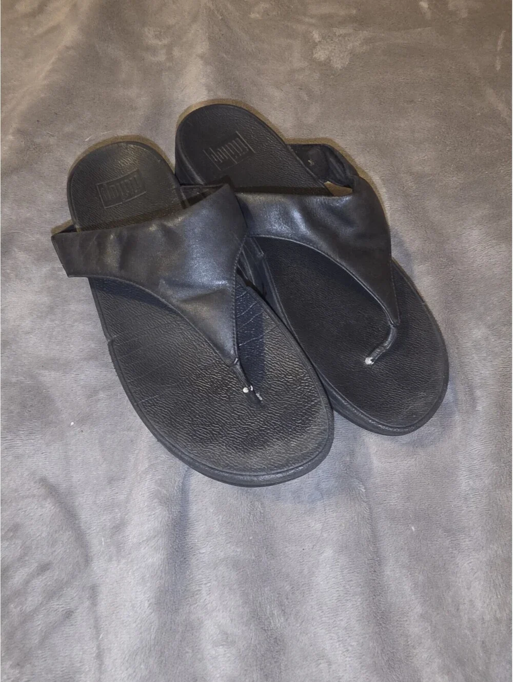 Fitflop Women's Slide Sandals Lulu Leather Toepost Black I88-001 US Women 9